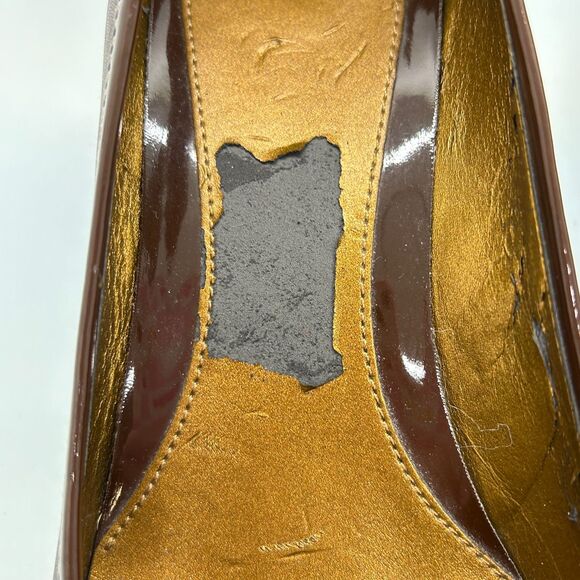 Joan & David Presley Brown Leather Patent Leather Horse-Bit Heeled Loafer 9M - Picture 7 of 15